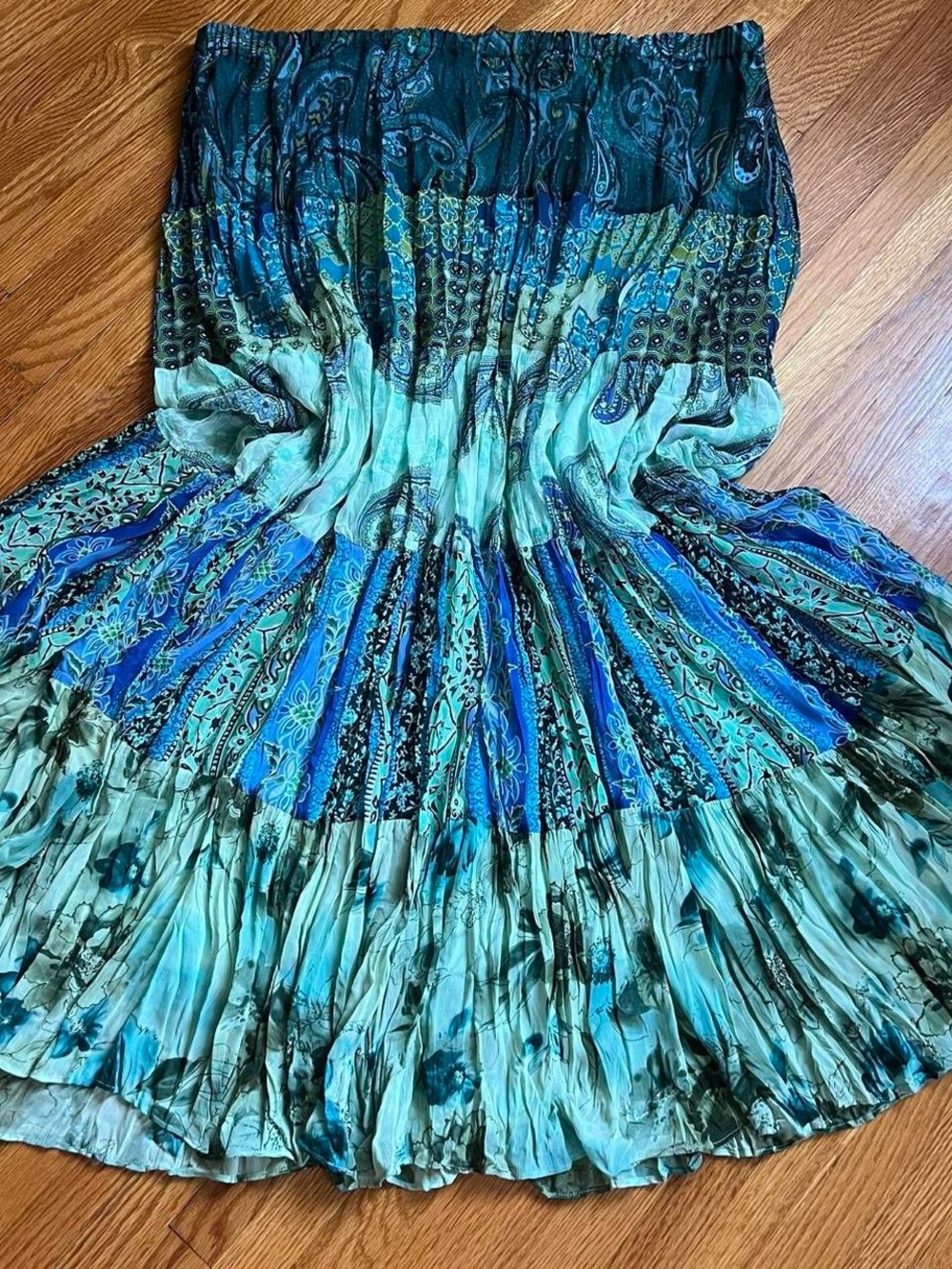 Fairycore Patchwork Coldwater Creek Teal and Blue Paisley Maxi Skirt